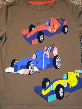 Mini Boden Sz 6/7 Racing Cars Graphic Long Sleeved Shirt Vguc